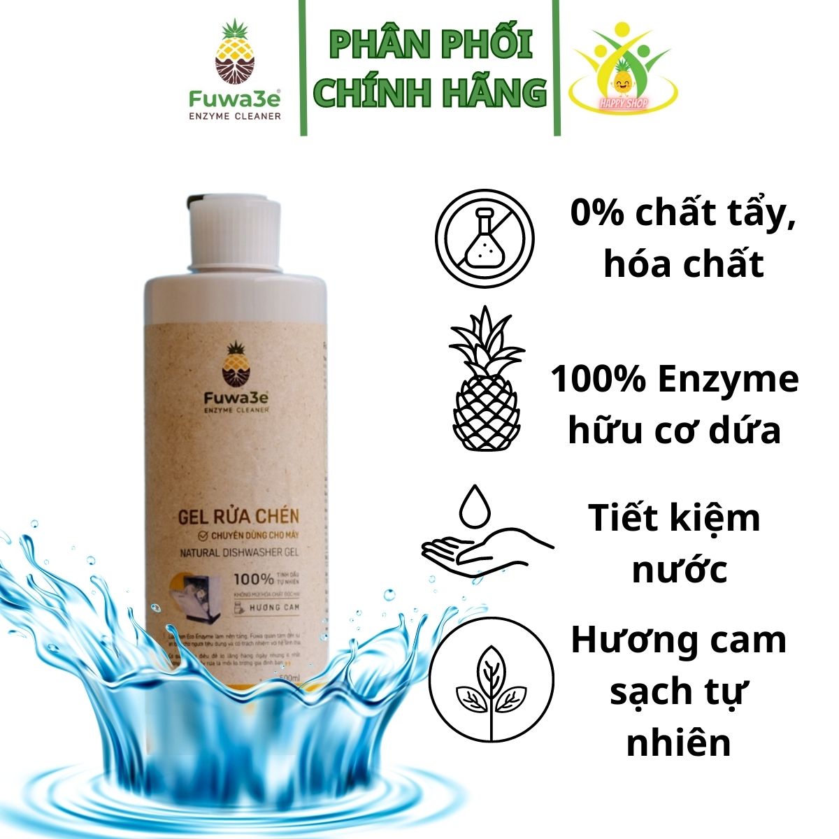 nước rửa bát cho máy rửa chén bát Fuwa3e hữu cơ sinh học dạng gel 500ml