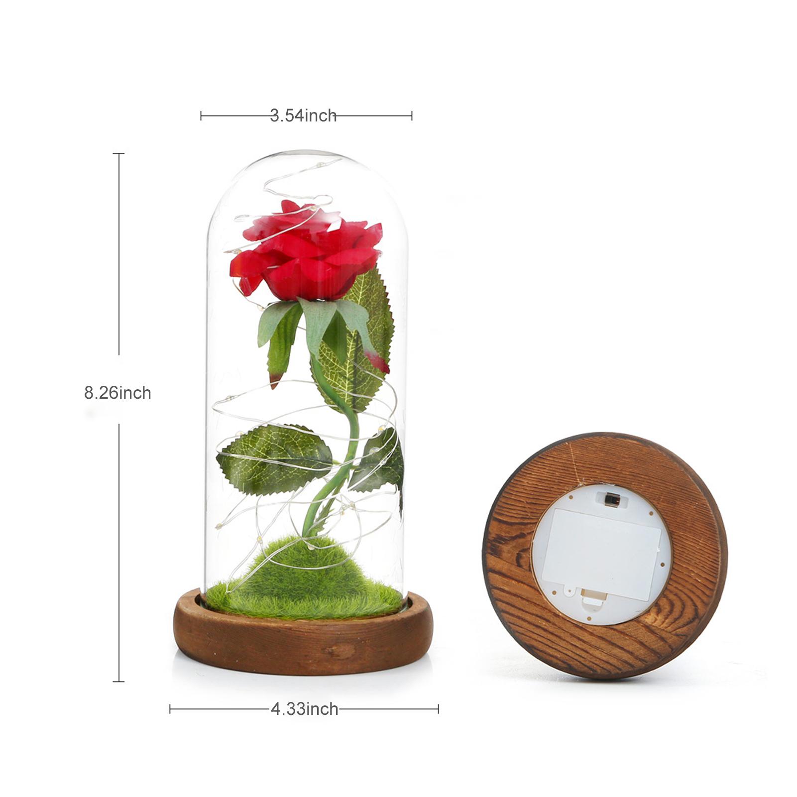 Hoa hồng giả dễ thương trong lồng kính, có đèn LED, làm quà tặng, trang trí