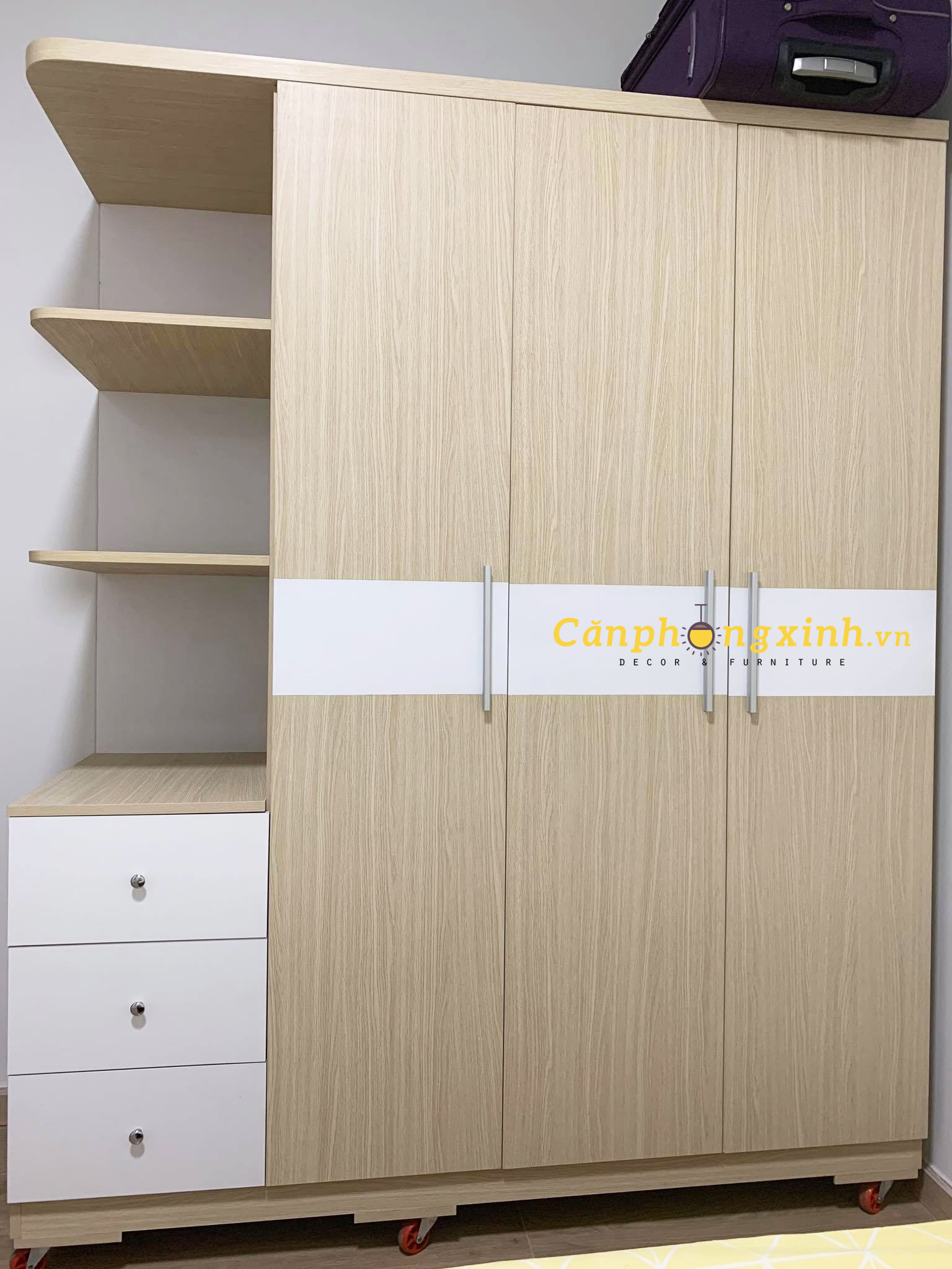 [Freeship HCM] Tủ áo 3 cánh có kệ hộc gỗ MDF CPX-T15