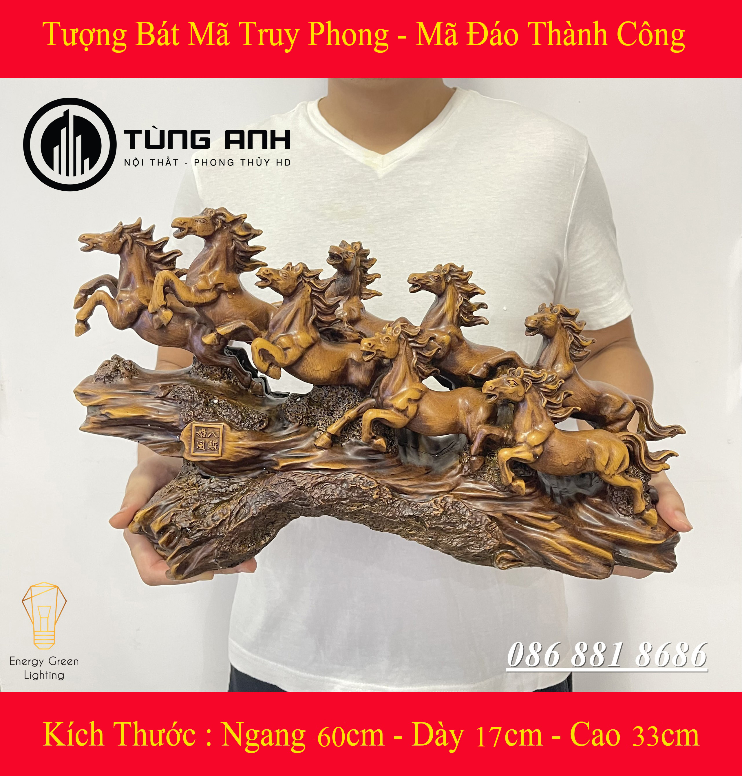 Tượng Bát Mã Truy Phong Size To - Mã Đáo Thành Công - May Mắn Tài Lộc Phong Thủy , Quà Tặng Sinh Nhật,Tân Gia - Có Video