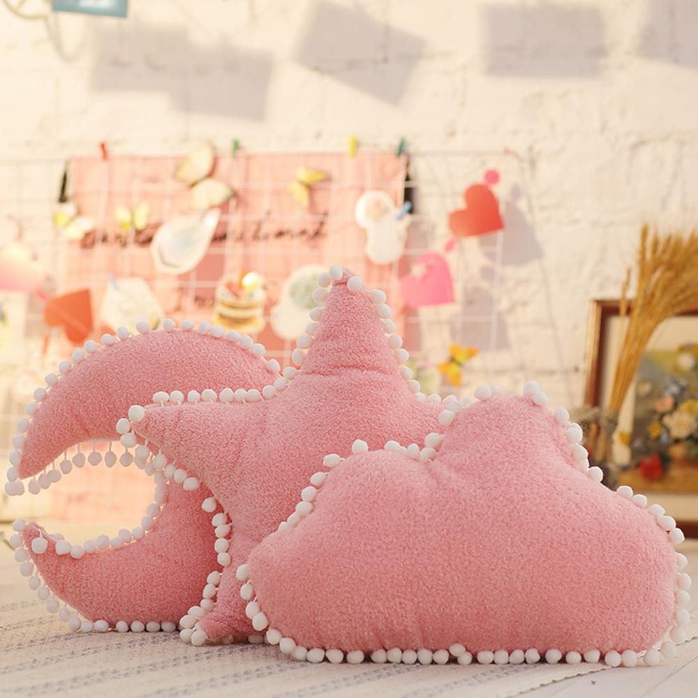 Đám mây Gối Nhung Màu Hồng Trắng Nhồi Bông Mềm Ngôi Sao Ném Gối Mặt Trăng Đệm Cho Bé Trẻ Em Áo Gối Sofa Trang Trí Nhà Quà Tặng bạn gái