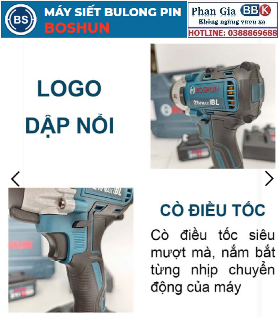 Máy Siết Bulong BOSHUN 21V Dùng Pin 10 CELL - 3 Chức Năng, Máy Bắn Bulong 100% Lõi Đồng Không Chổi Than - Bảo Hành 12 Tháng