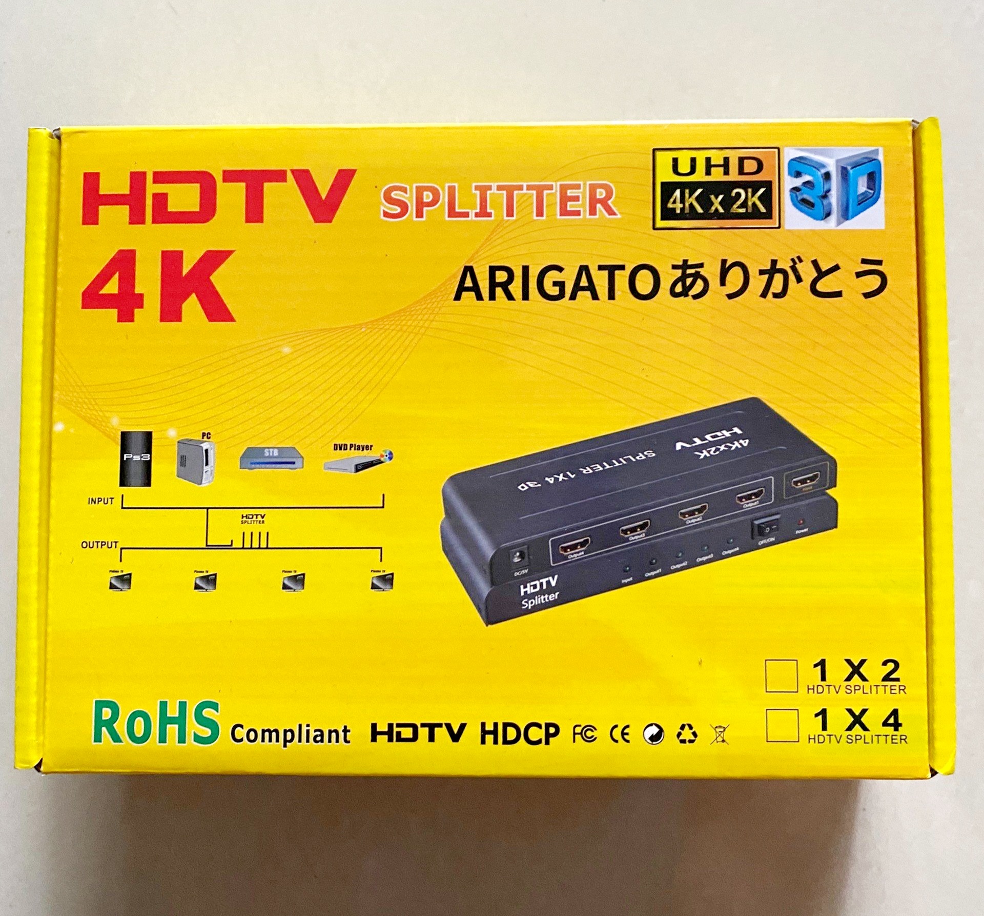 Bộ Chia HDMI 1 Ra 4 ARIGATO Hỗ Trợ 4K - Hàng nhập khẩu