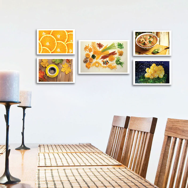 Bộ 5 Tranh Hoa Quả Treo Phòng Bếp Canvas Có Viền W1199