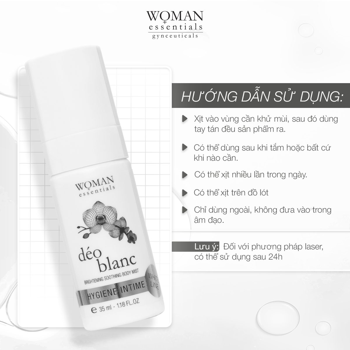 Xịt khử mùi Déo Blanc Woman Essentnials - Khử mùi, làm dịu và dưỡng trắng sáng 35ml