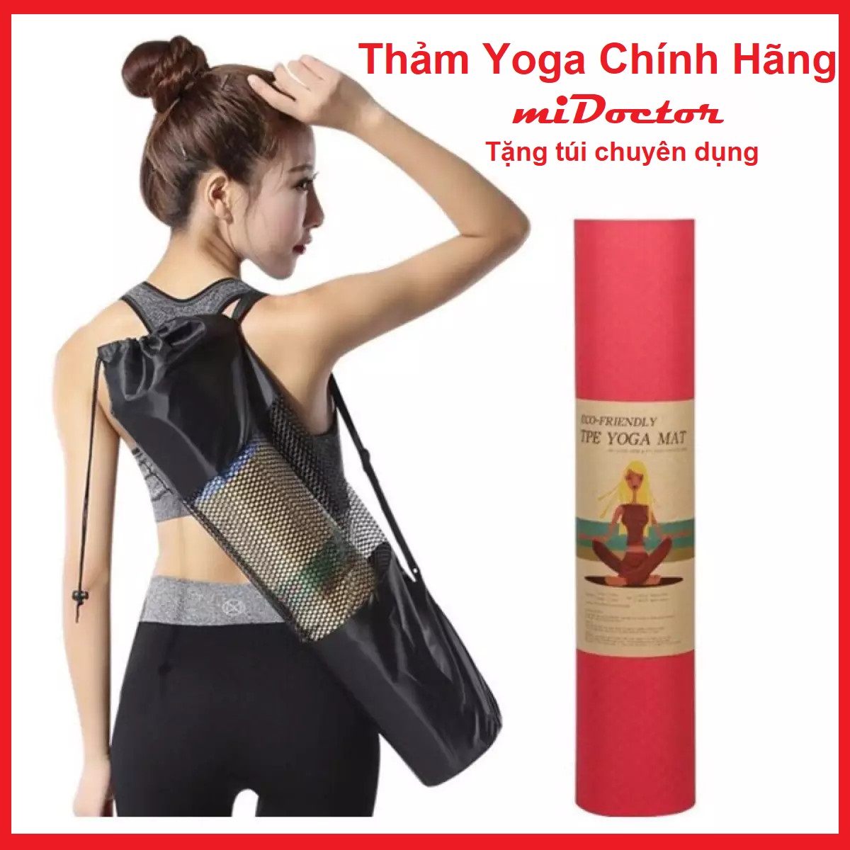 Hình ảnh Thảm Tập Yoga miDoctor + Bao Tập Thảm Yoga + Dây Buộc Thảm (Giao Màu Ngẫu Nhiên)