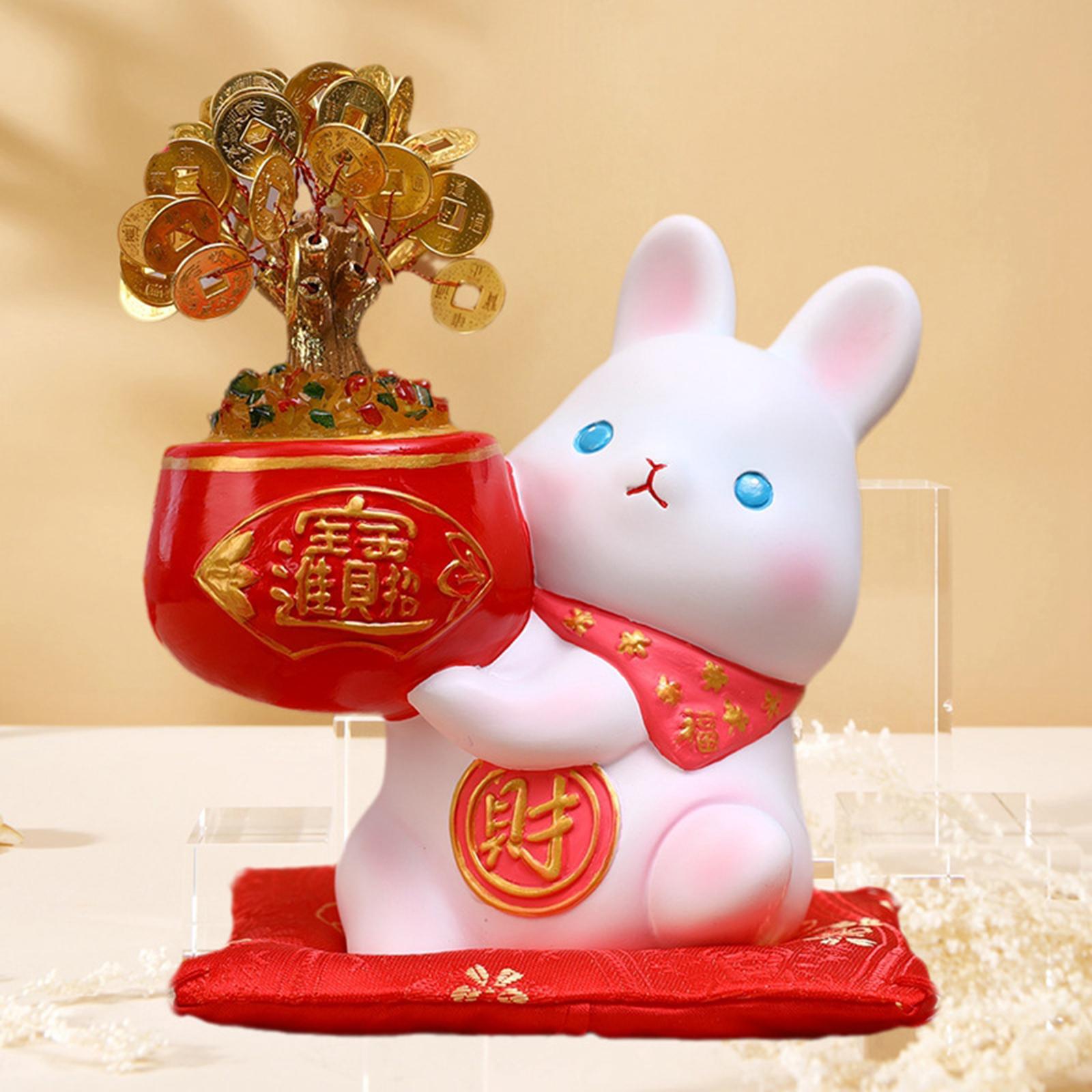 Tượng Thỏ Ôm Tiền Trang Trí Năm Mới Phong Thủy May Mắn Trang Trí Xe/ Nhà Cửa.
