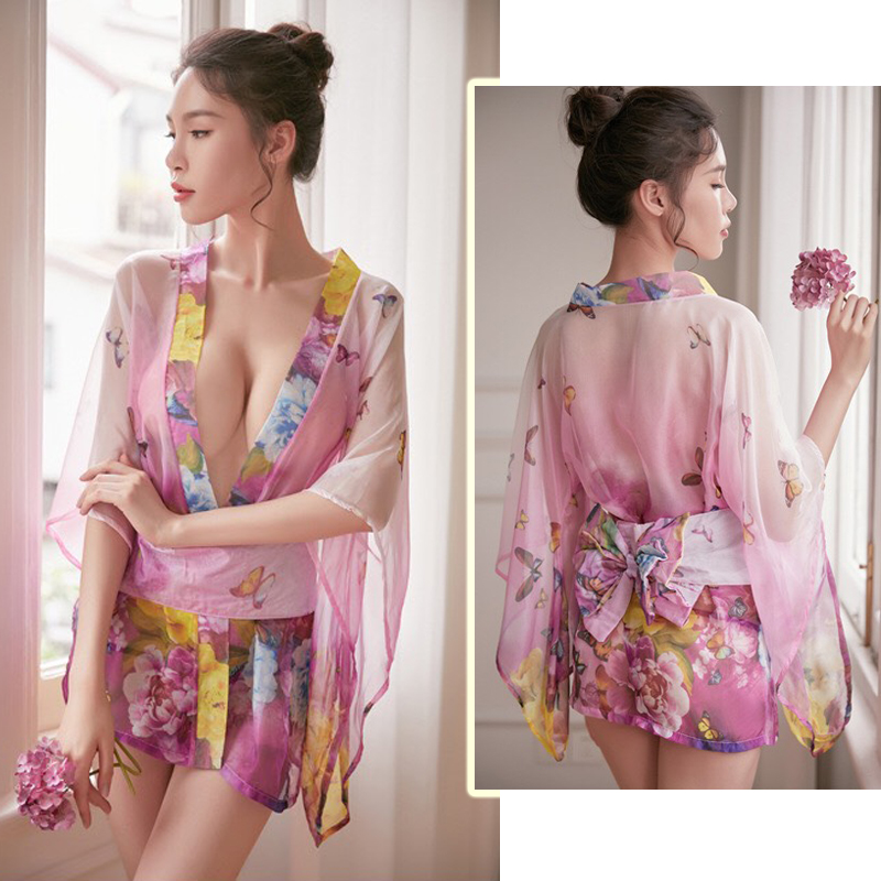 Váy ngủ áo choàng kimono phong cách nhật xuyên thấu sexy gợi cảm P36 - Đầm ngủ áo choàng quyến rũ - Đồ ngủ nữ