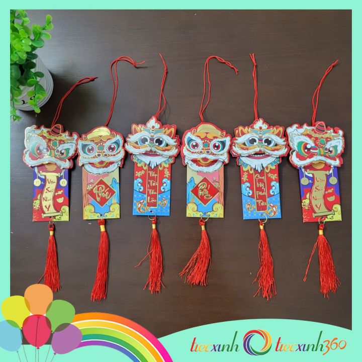 Set 6 lân giấy chúc Tết 2 mặt trang trí năm mới