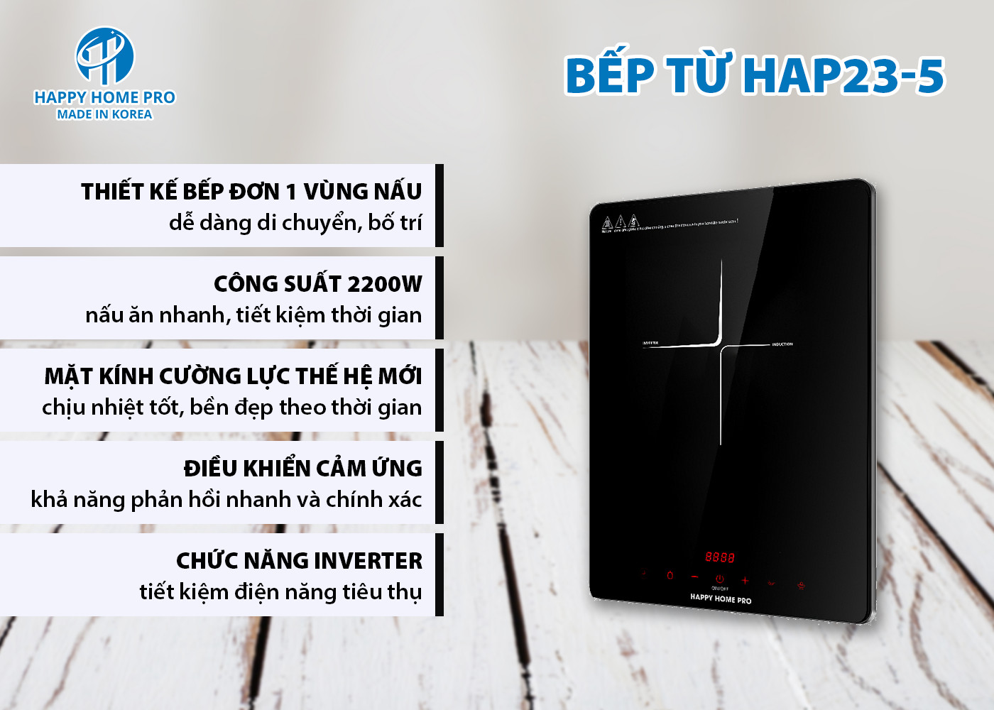 Bếp Từ Đơn HAP23-5-  Hàng Chính Hãng Happy Home Pro