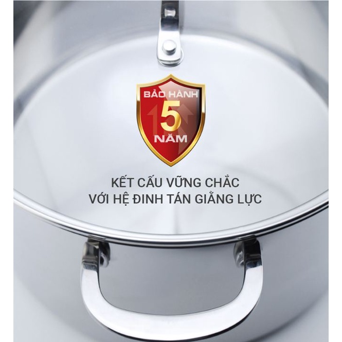 Nồi Luộc Gà Kalpen Shiner Inox 304, 5 Đáy Liền Nắp Kính, Tương Thích Mọi Loại Bếp Size 28cm - Hàng chính hãng