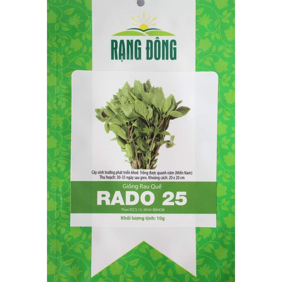 Hạt Giống Rau Húng Quế Rado 25 gói 10gr - Rạng Đông Thân màu tím, lá màu xanh mướt, có mùi thơm dễ chịu. Trồng quanh năm