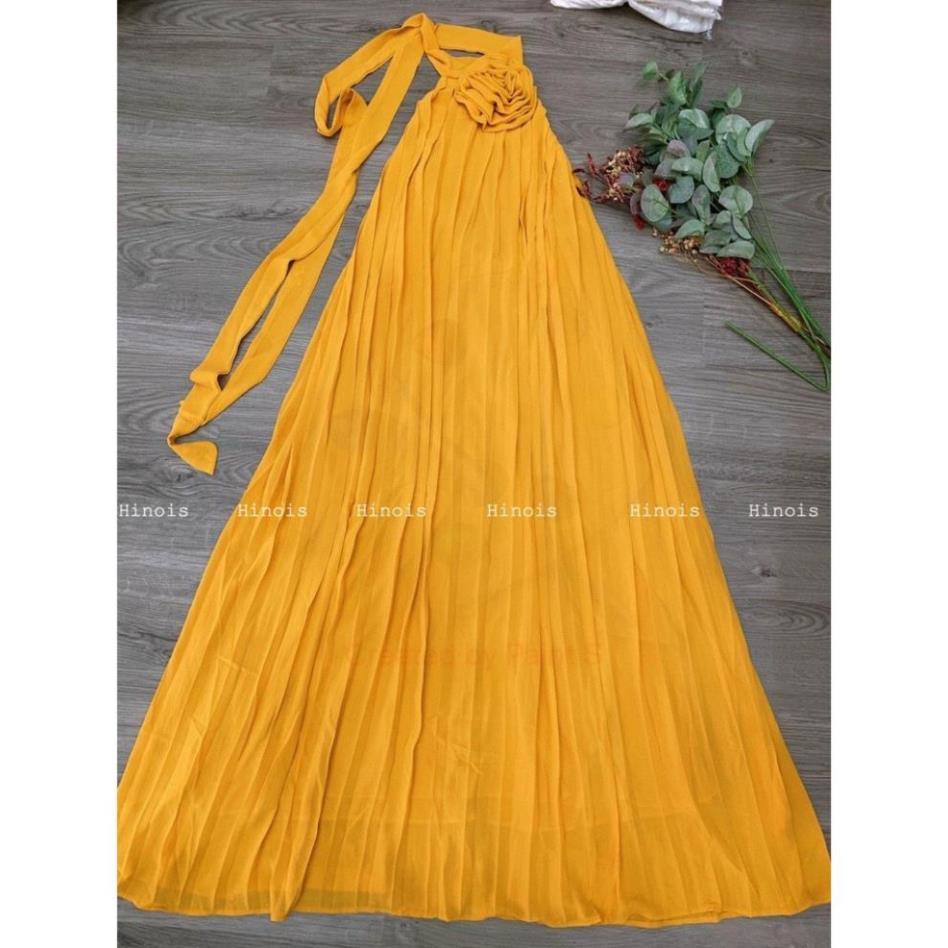 Đầm Maxi Hở Lưng - Váy Maxi Cổ Yếm Dáng Xếp Li Xòe Có Mút Ngực, Chất Liệu Voan Lụa Mềm Mại Thích Hợp Đi Biển kèm video