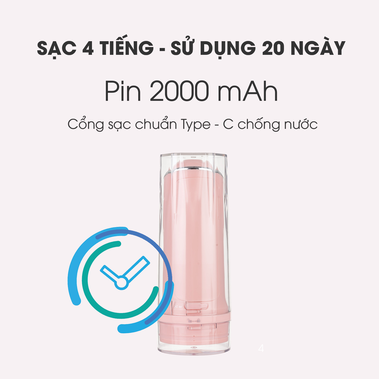 Máy Tăm Nước Du Lịch WaterPush 1903 màu Hồng - Bình chứa nước Siêu Lớn - Áp Suất Nước Tiêu Chuẩn Đẩy Bay Mảng Bám