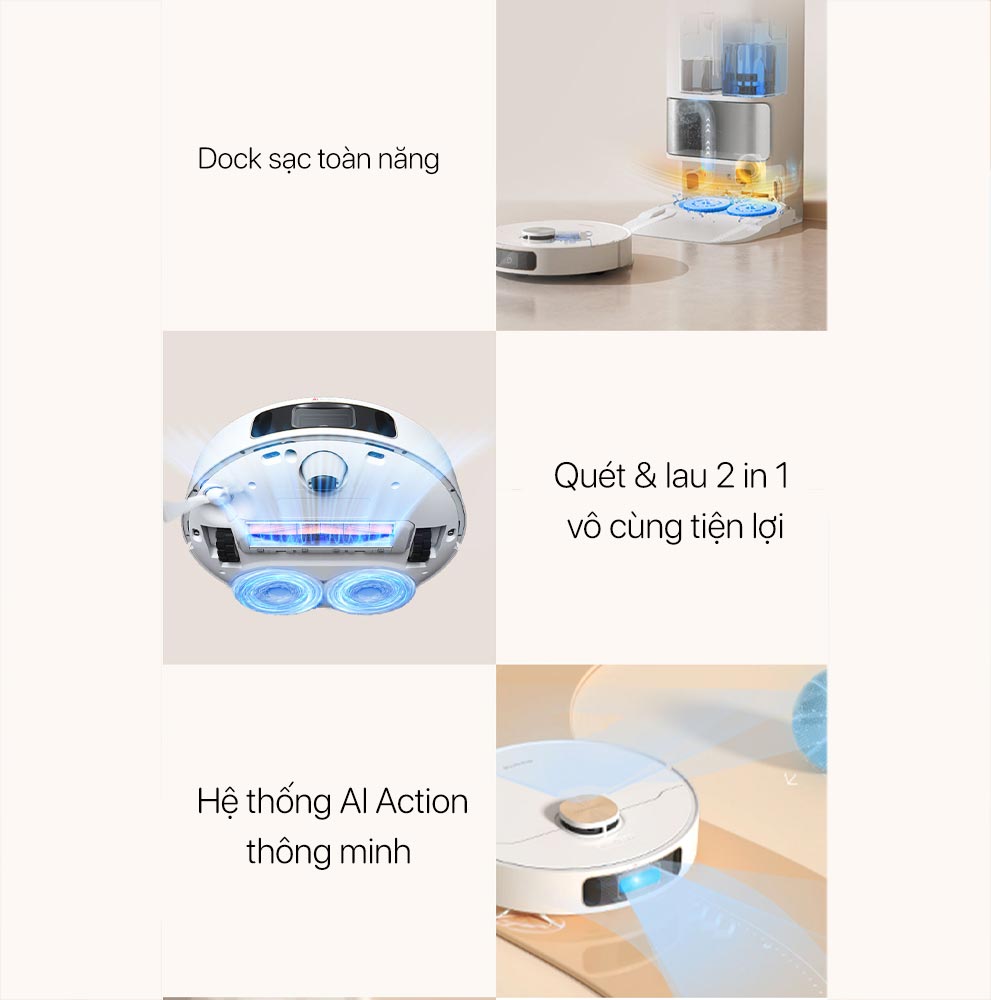 Robot Hút Bụi Lau Nhà DREAME L20 ULTRA PLUS 2023 Công Nghệ Tự Động Bơm Xả Nước Giặt Sấy Giẻ Nước Nóng Khử Khuẩn Ion Tạo Bản Đồ Siêu Nhanh Tự Động Nâng Hạ Giẻ Lau Camera AI Mới Nhất Diện Tích Hoạt Động 300 m2 Lực Hút 7000 Pa - Hàng Chính Hãng