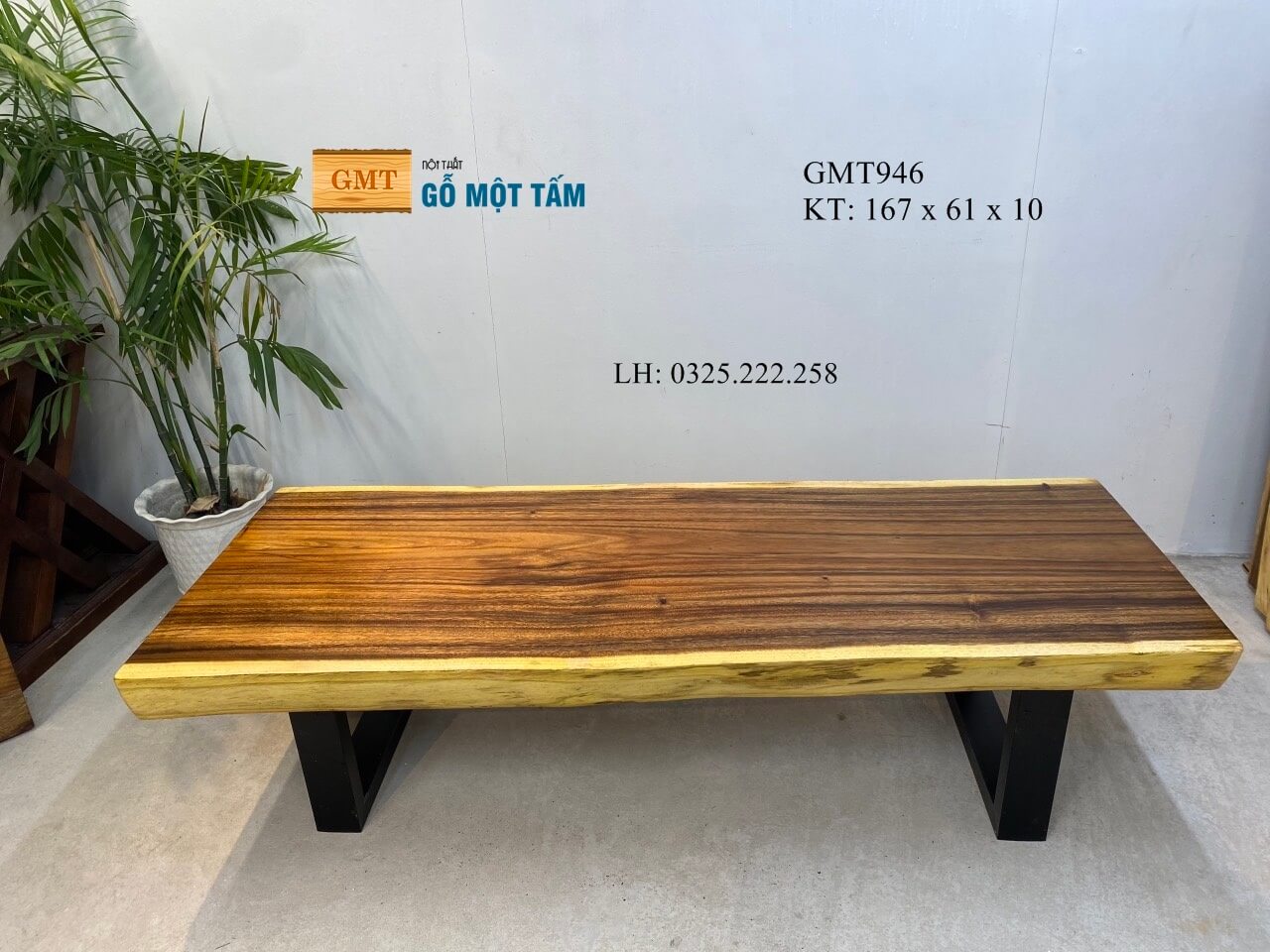 Bàn Gỗ Me Tây Nguyên Tấm, Bàn Sofa Gỗ Me Tây, Bàn Cafe Gỗ Me Tây Dài 1,67m Rộng 61cm Dày 10cm