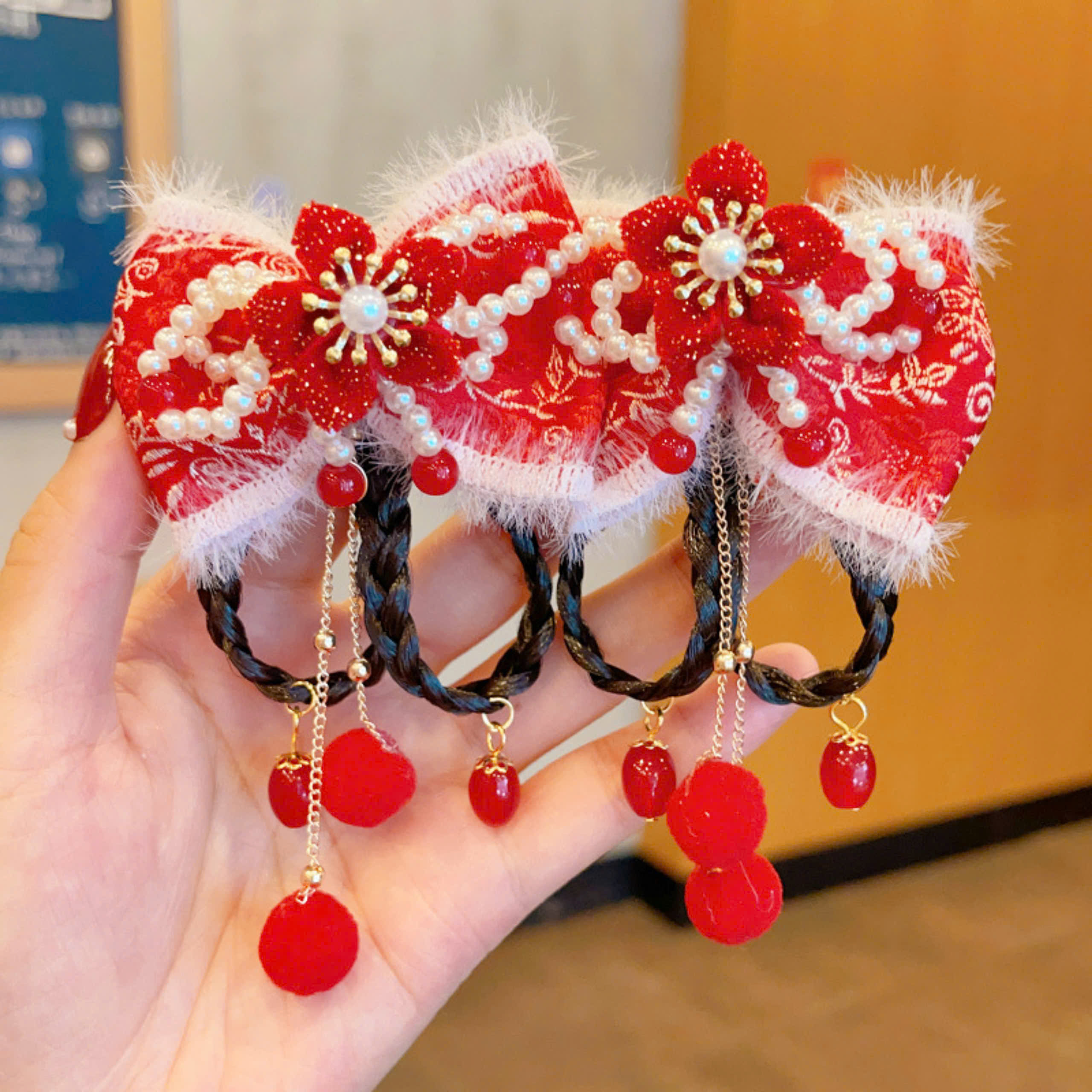 Kẹp tóc tua rua hóa trang công chúa Trung Hoa hanfu cổ trang cho bé gái diện lễ tết noel giáng sinh đón chào năm mới