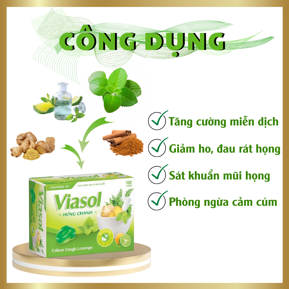 [COMBO 3 HỘP] Kẹo ngậm Viasol húng chanh Vietnat giảm ho ấm họng - 100 viên/ hộp