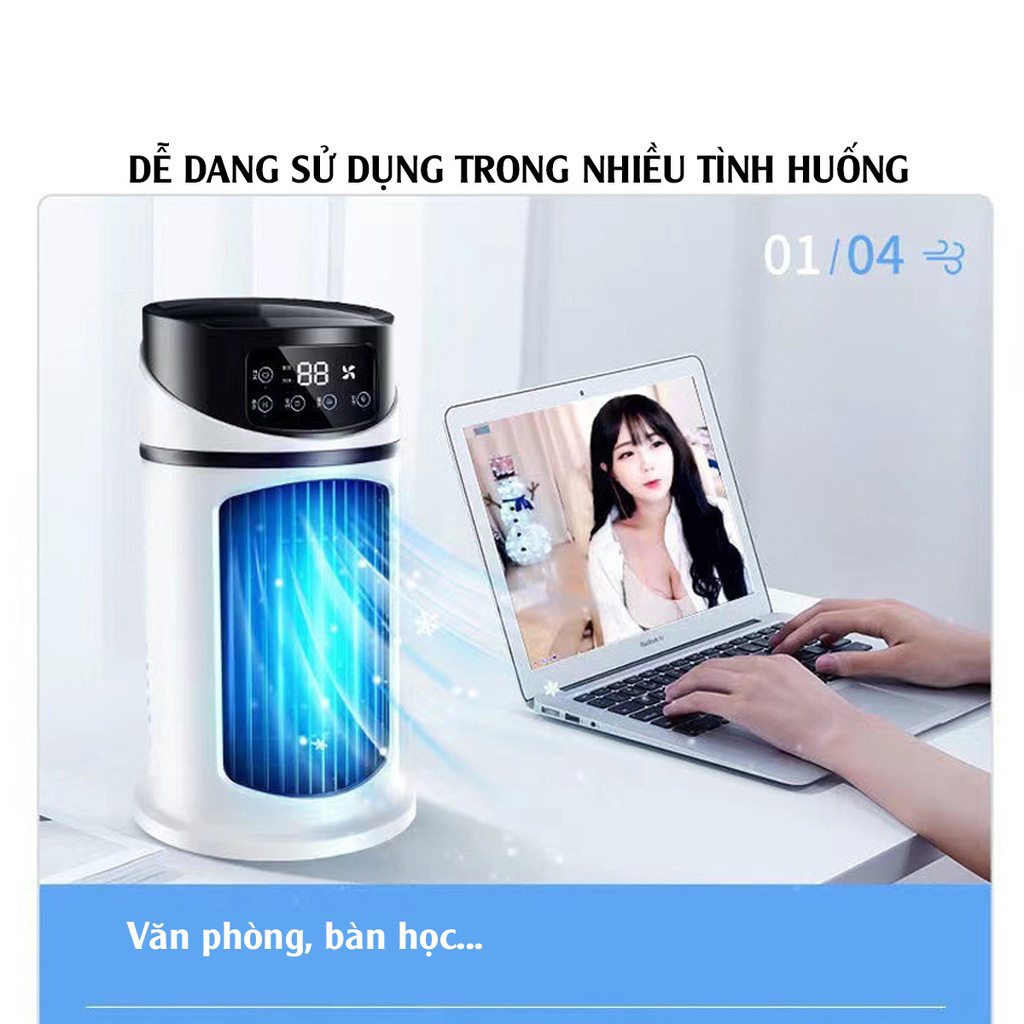 Quạt điều hoà hơi nước mini để bàn, quạt phun sương làm mát nhanh chóng, sạc tích điện công suất cao 18W, 6 cấp độ gió, hẹn giờ thông minh-YY01