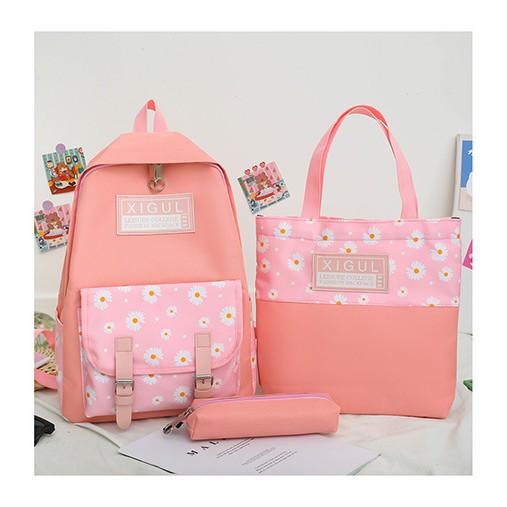 Set balo thời trang, balo ULZZANG hoa cúc 3 món - BL211, vải chống thấm nước