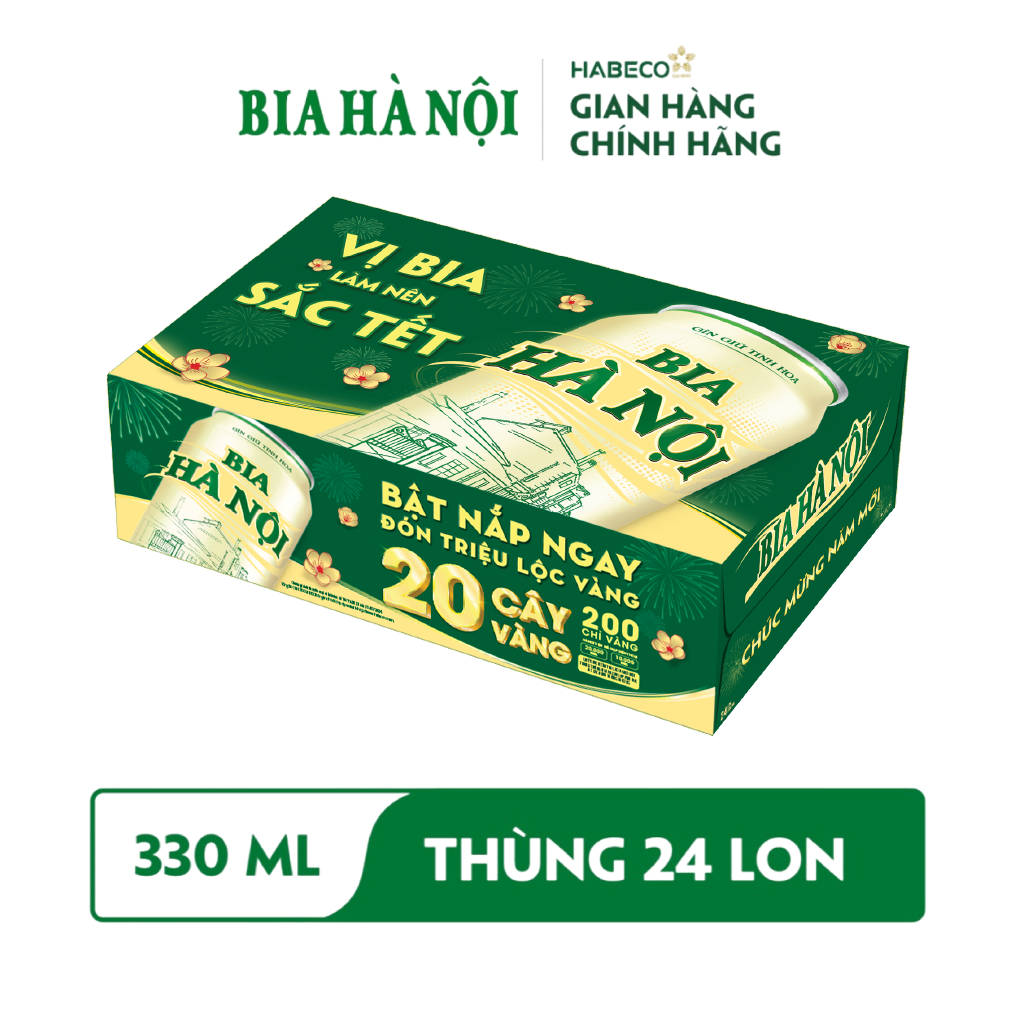 Bia Hà Nội Nhãn Xanh - Thùng 24 Lon 330ml - Phiên bản Tết