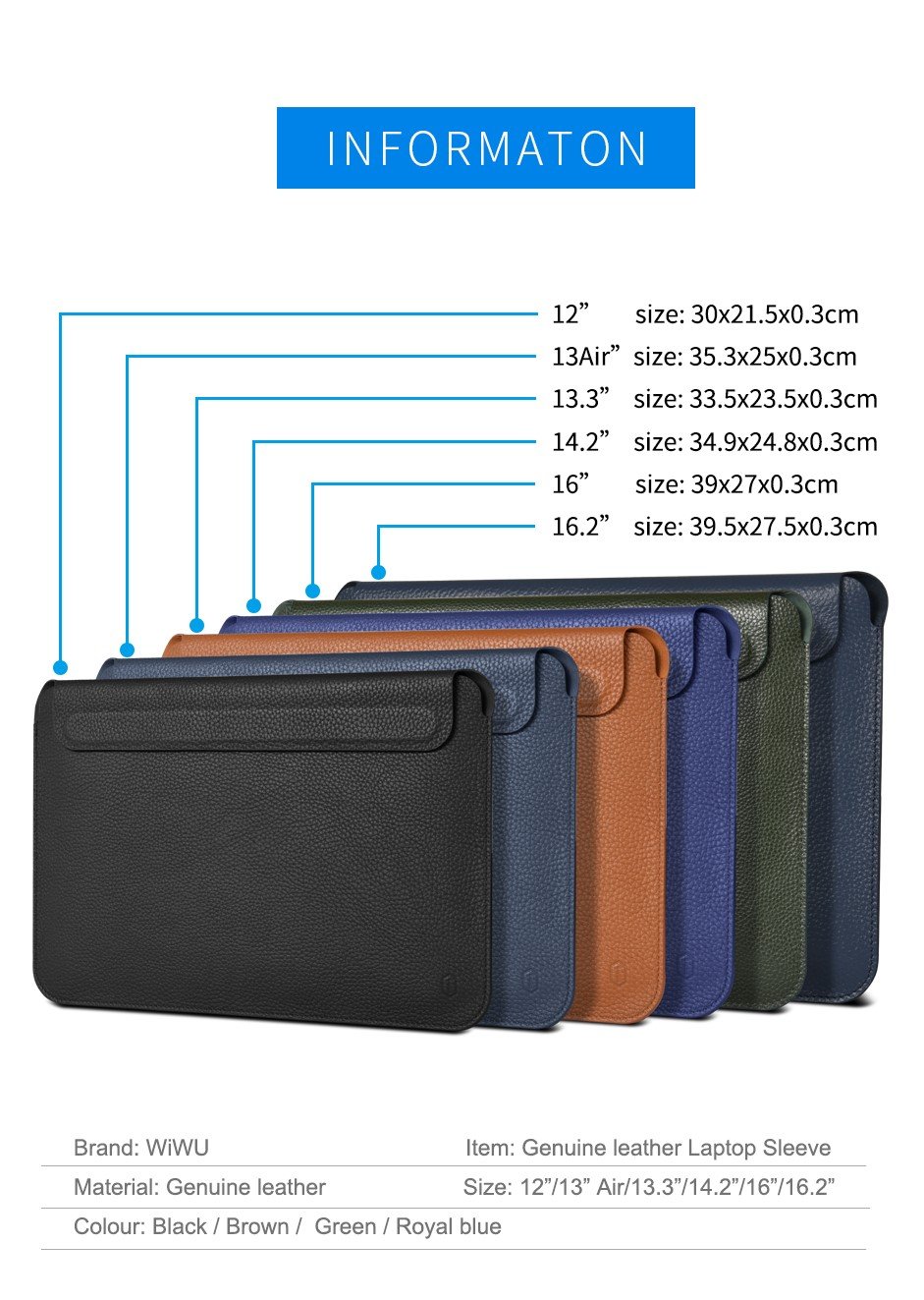 Bao Wiwu Genuine Leather Sleeve Dành cho Macbook Chất liệu Da Cao Cấp, Chống Thấm Nước - Hàng Chính Hãng