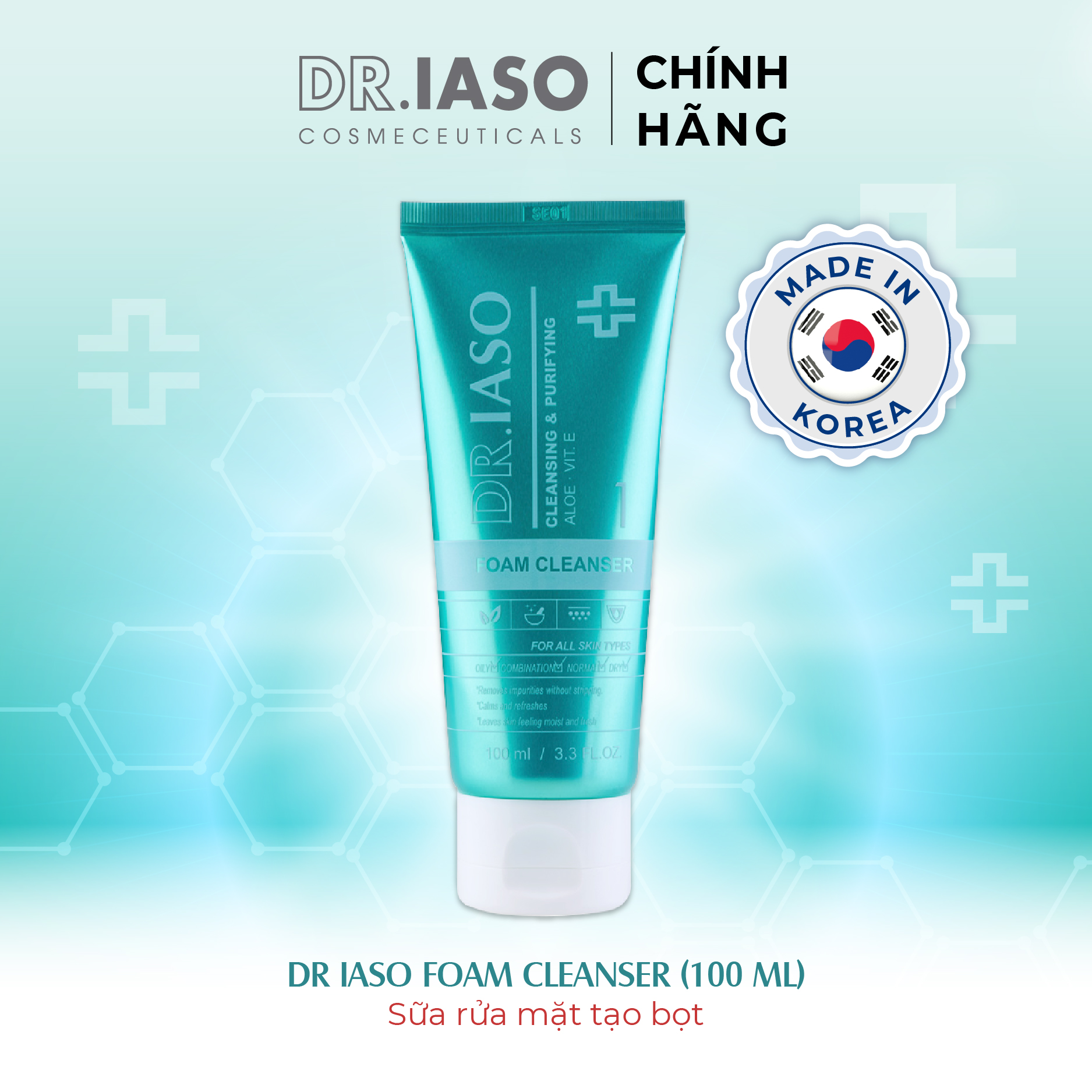 D32 Sữa rửa mặt tạo bọt Dr IASO Foam Cleanser 100ml