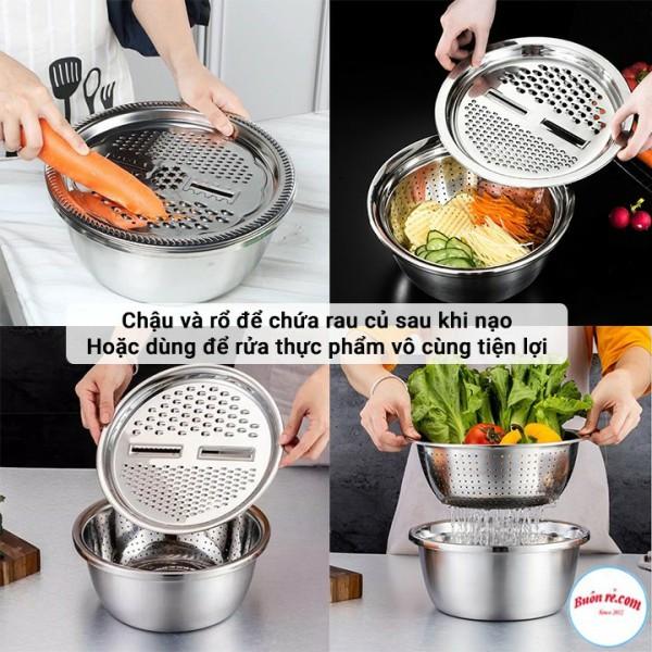 Bộ Nạo Rau Củ Kiêm Rổ Và Chậu Inox Cao Cấp Đa Năng (HÀNG CHUẨN)