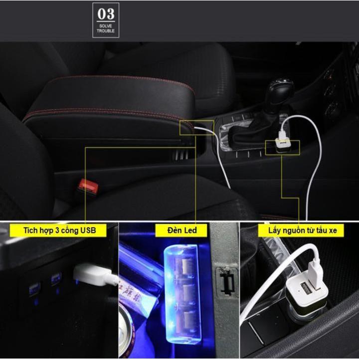 Hộp Tỳ Tay Xe Mitsubishi Xpander Mẫu Bệt Tích Hợp 3 Cổng Sạc USB