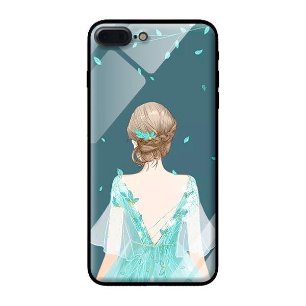 Ốp kính cường lực cho iPhone 8 Plus Cô Gái Nền Xanh - Hàng chính hãng