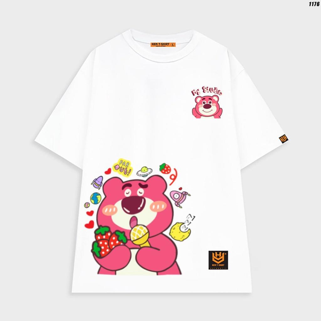 Áo thun tay lỡ unisex in hình Gấu dâu hồng Lotso đáng yêu