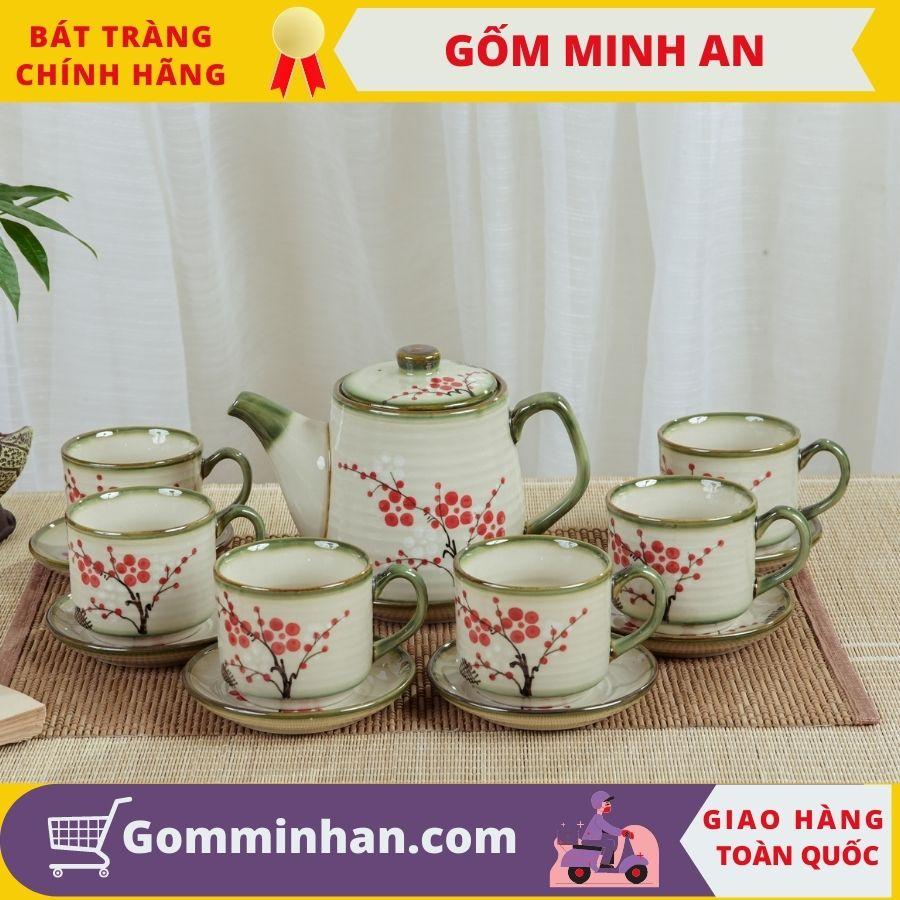 Bộ ấm trà cafe tròn men tro cổ gốm Minh An Bát tràng, dung tích ấm 750ml