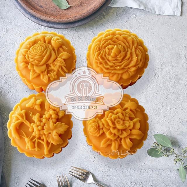 Khuôn bánh trung thu 3D 200g 4 mặt hoa hồng