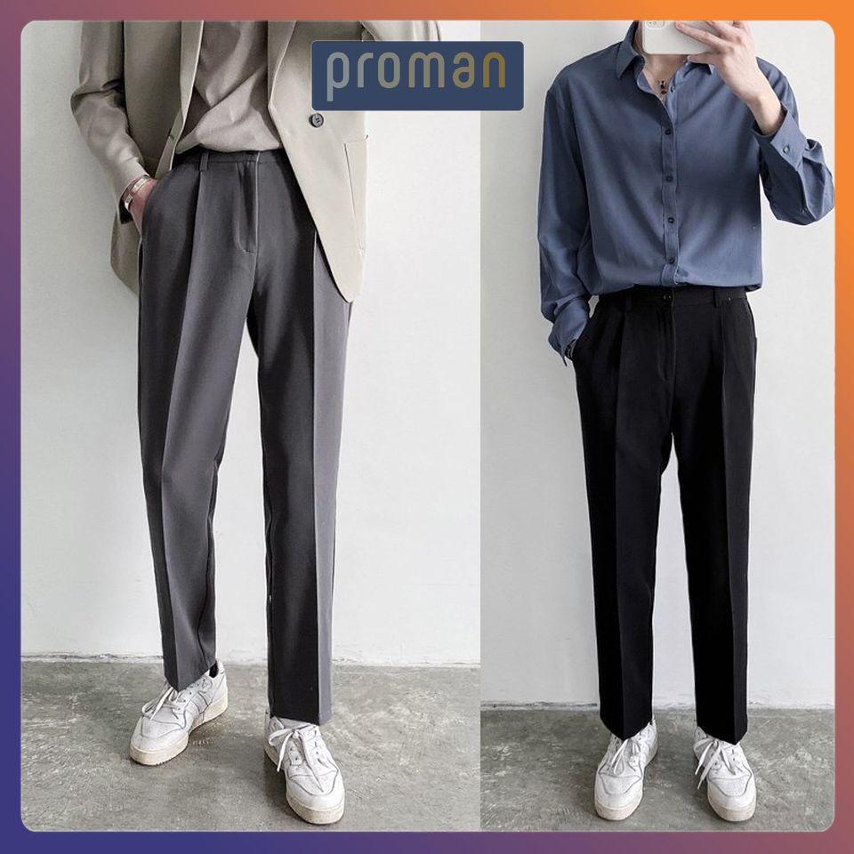 Quần baggy nam ống rộng, quần ống suông nam dáng Baggy vải lụa hàn co giãn, không nhăn không xù AU01 PROMAN