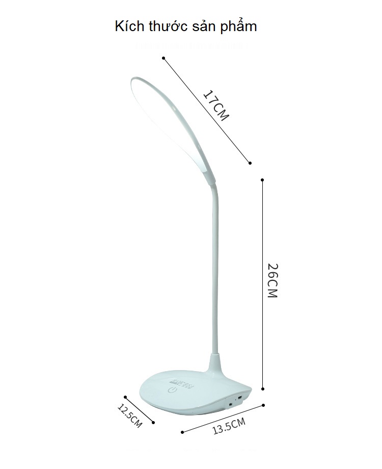 Đèn học để bàn uốn dẻo siêu sáng cắm cổng USB cao cấp cảm ứng chạm W601 ( Tặng kèm bộ 6 con bướm dạ quang phát sáng ngẫu nhiên )