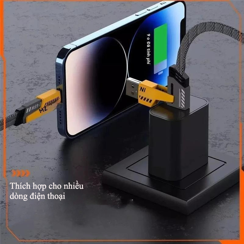 Cáp Sạc 4 Trong 1 đa năng dài 1 mét - công suất 65W, dùng cho nhiều dòng điện thoại