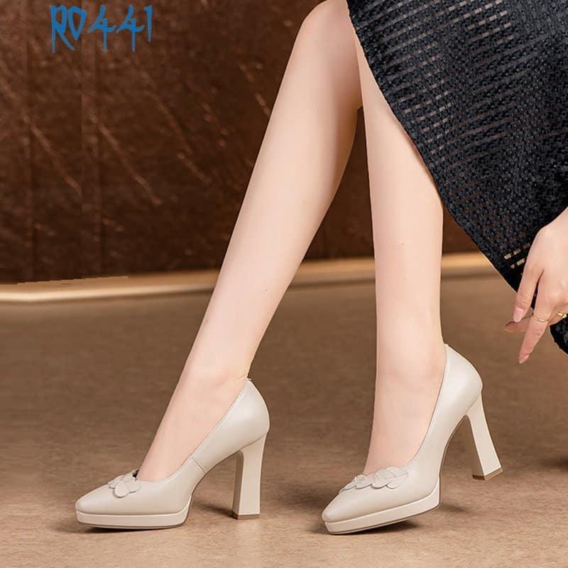 Giày cao gót nữ da lì cao cấp ROSATA RO441 - 8p - Đen, Đỏ - HÀNG VIỆT NAM - BKSTORE