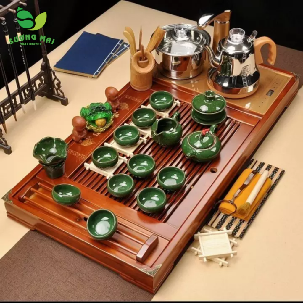 Bàn trà điện thông minh nan gỗ Vượng Tài