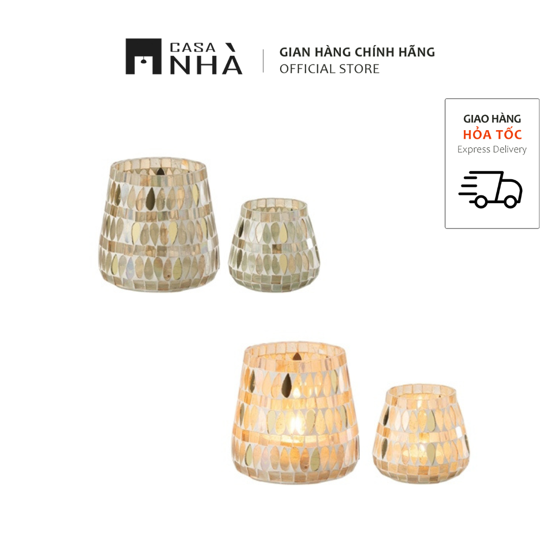 Đồ đựng nến thủy tinh mosaic ánh vàng trang trí nhà cửa - MADREPERLA