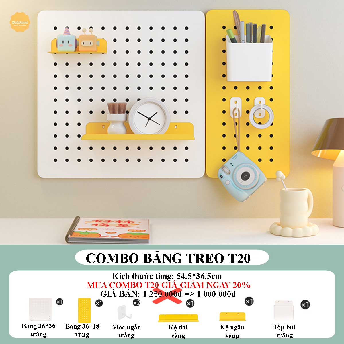 Bảng lỗ Pegboard Dola Home kim loại cao cấp tiện dụng trang trí phòng khách phòng ngủ phòng làm việc bảo hành 12 tháng