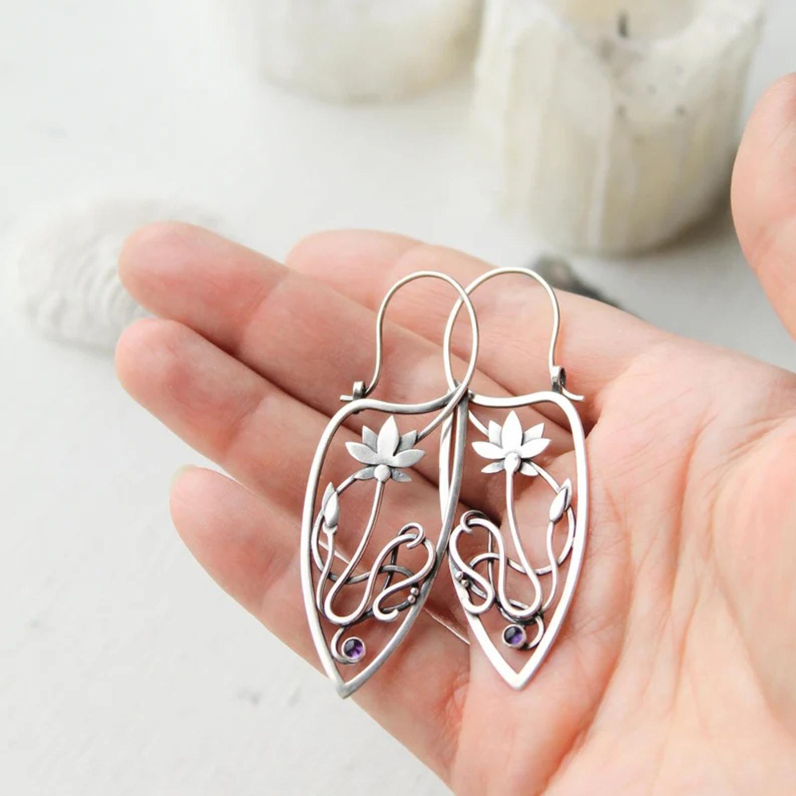Ethnic Style Earrings Eardrop Delicate Jewelry Antique Flower for Holiday