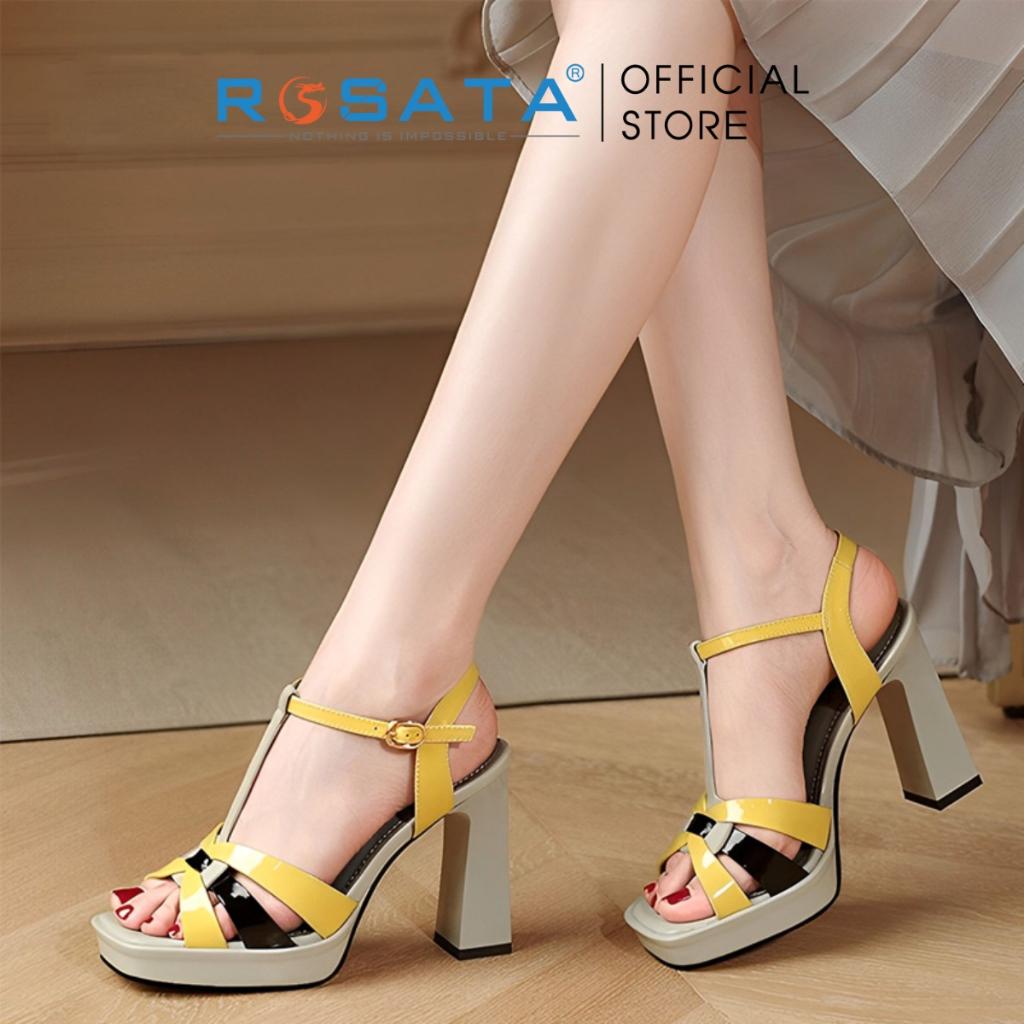 Giày sandal cao gót nữ đế vuông 8 phân mũi vuông quai cài mảnh ROSATA RO531