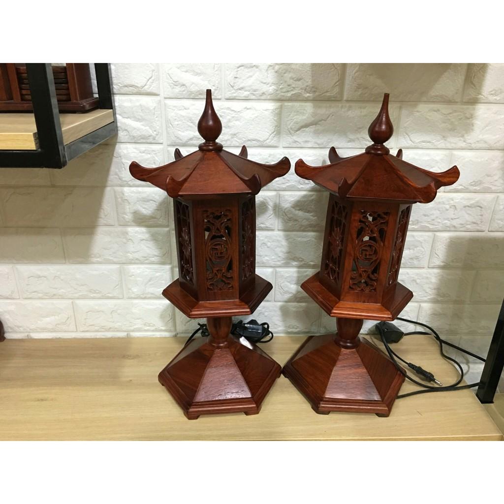 Đèn thờ lục giác gỗ hương Lào cao 45 cm