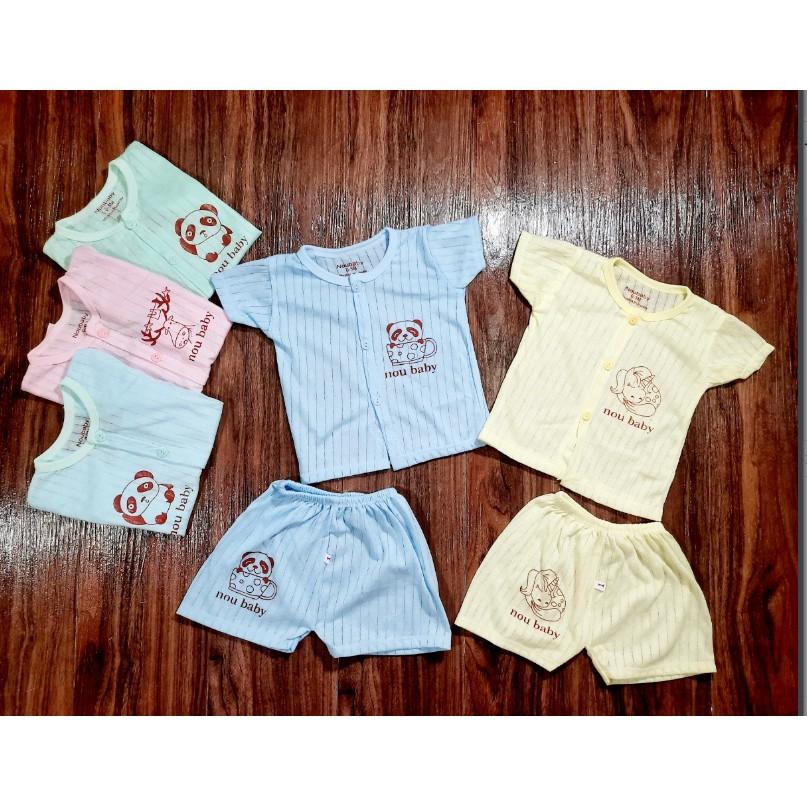 Bộ quần áo cọc tay cotton giấy mẫu trơn Noubaby cho bé