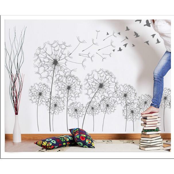 Decal trang trí tường - Bồ Công Anh và Chim Đen trong gió