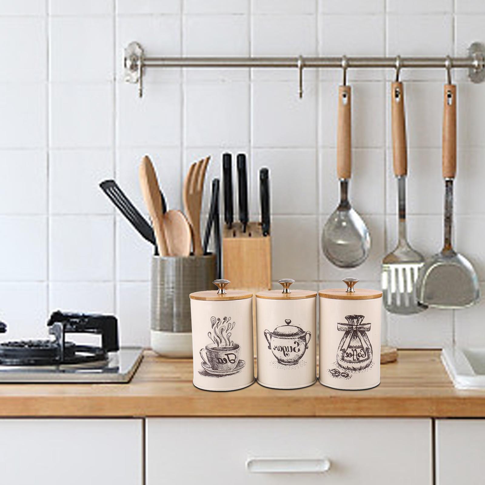 3Pcs coffee and sugar Kitchen Storage Pots Containers Tins