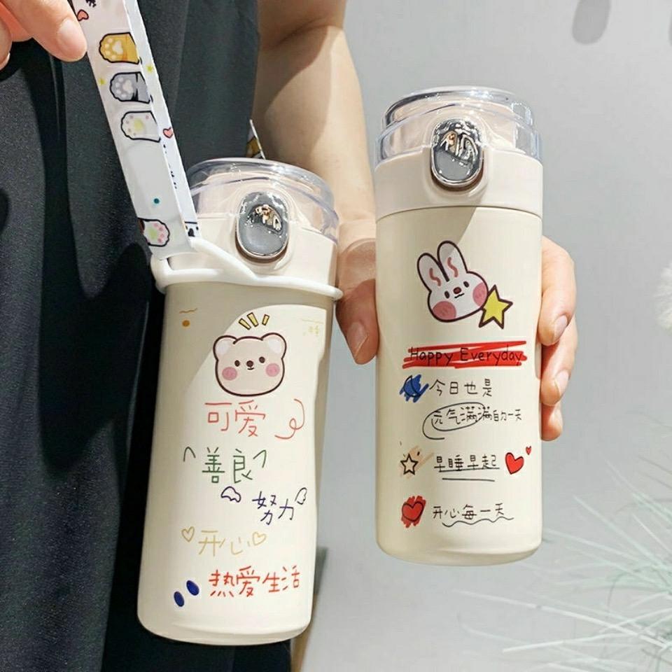 320Ml/450Ml Dễ Thương Phong Cách Hàn Quốc Bình Giữ Nhiệt Sáng Tạo 304 Bình Bằng Thép Không Gỉ Máy Hút Chân Không Trà Cà Phê Sữa cốc Du Lịch Nhiệt Cup
