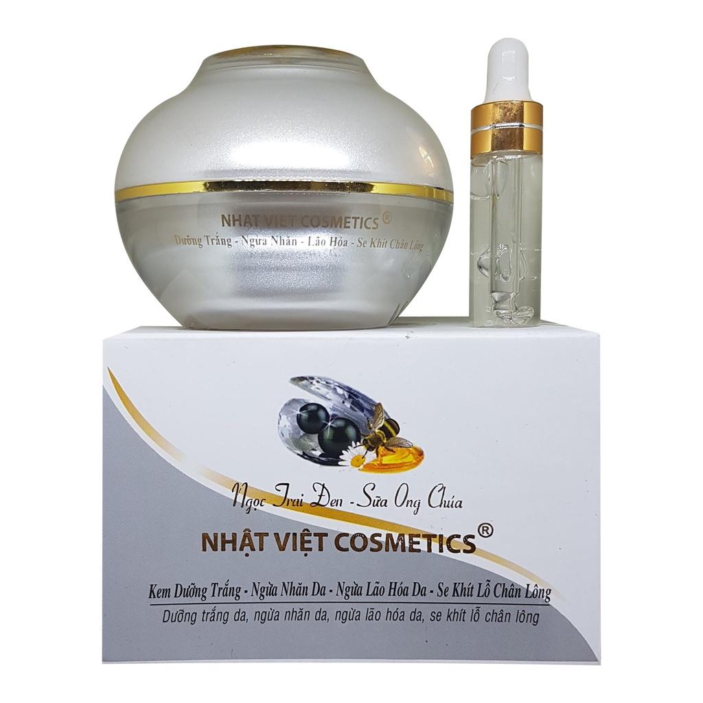 KEM TRẮNG DA NGỪA NHĂN LÃO HÓA SE KHÍT LỖ CHÂN LÔNG NGỌC TRAI ĐEN SỮA ONG CHÚA NHẬT VIỆT COSMETICS 25G -30G