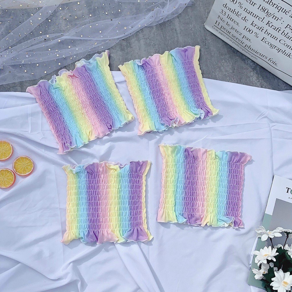 áo croptop đi biển sang chảnh, Áo ống nhúng thun, áo quây ngực smocking, Áo ống cầu vồng, Áo ống phối nhún hoạ tiết cầu vồng Uzzang, ÁO ỐNG LOANG MÀU CẦU VỒNG BASIC, CROPTOP NỮ ÔM BODY HOT GIRL HÀN QUỐC SWAG