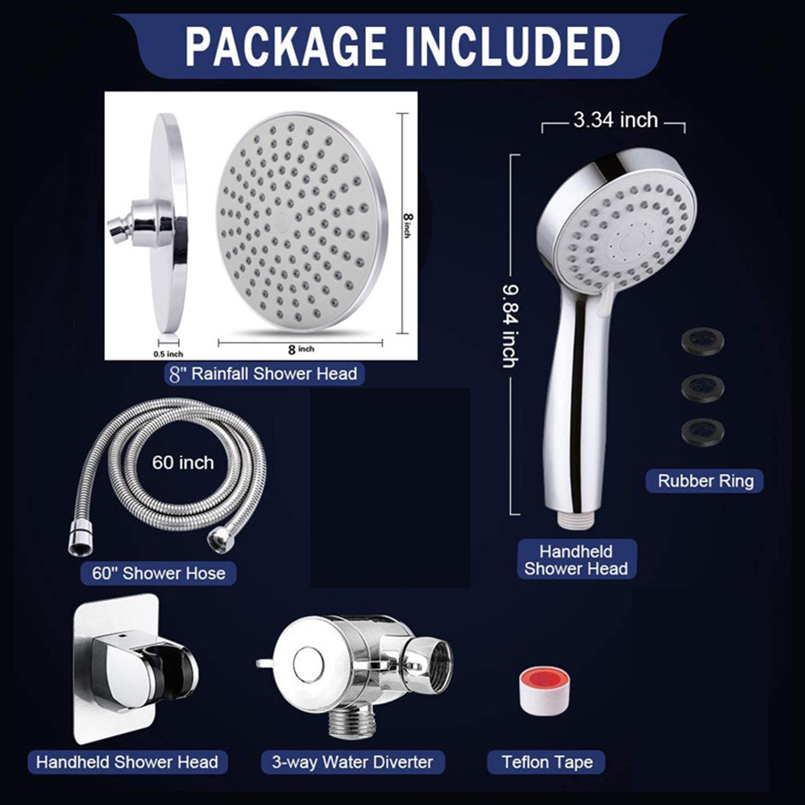Rain Showerhead and Handheld Showerhead Hose Bracket 3-Way Splitter Polished Chrome High Pressure Shower Head Combo